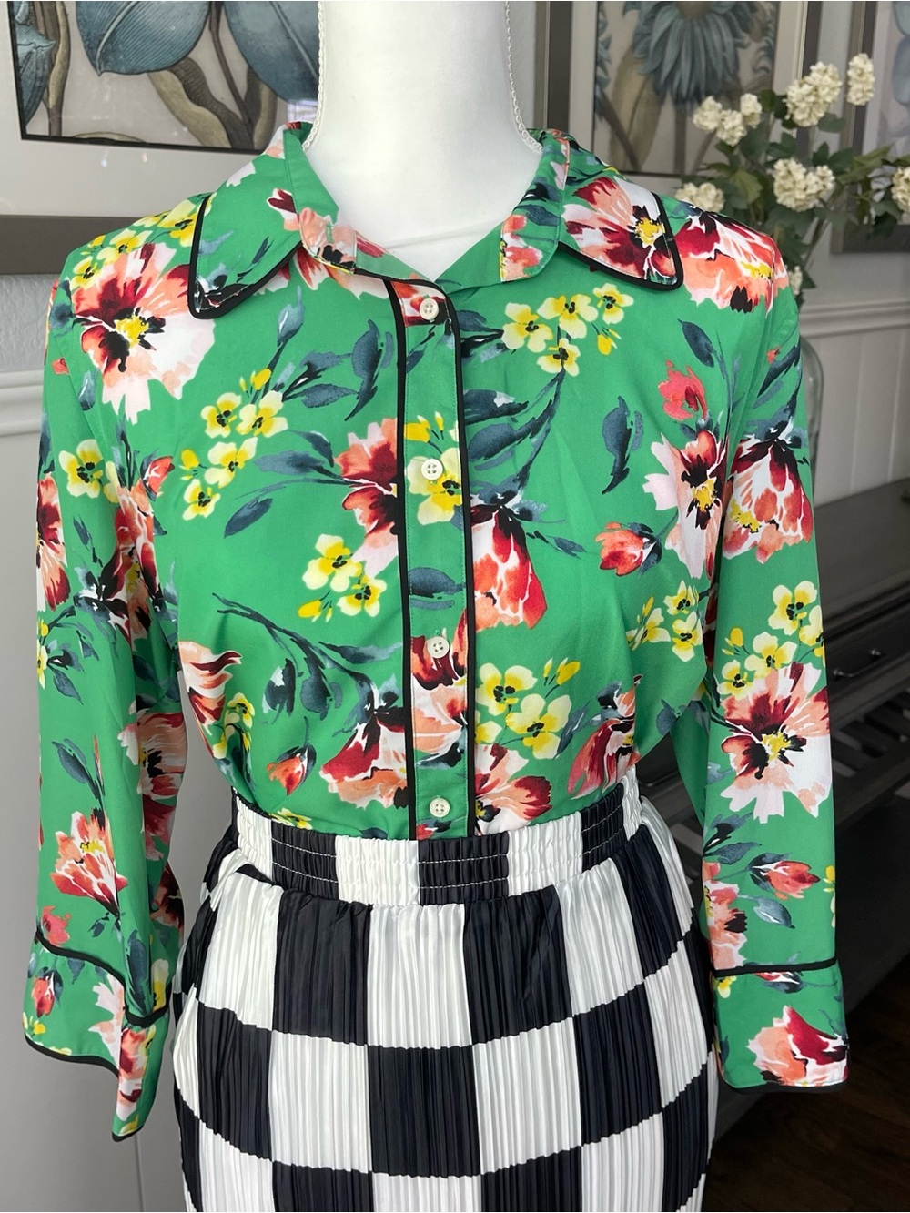 Lauren Ralph Lauren Green Floral Button-Front Blouse